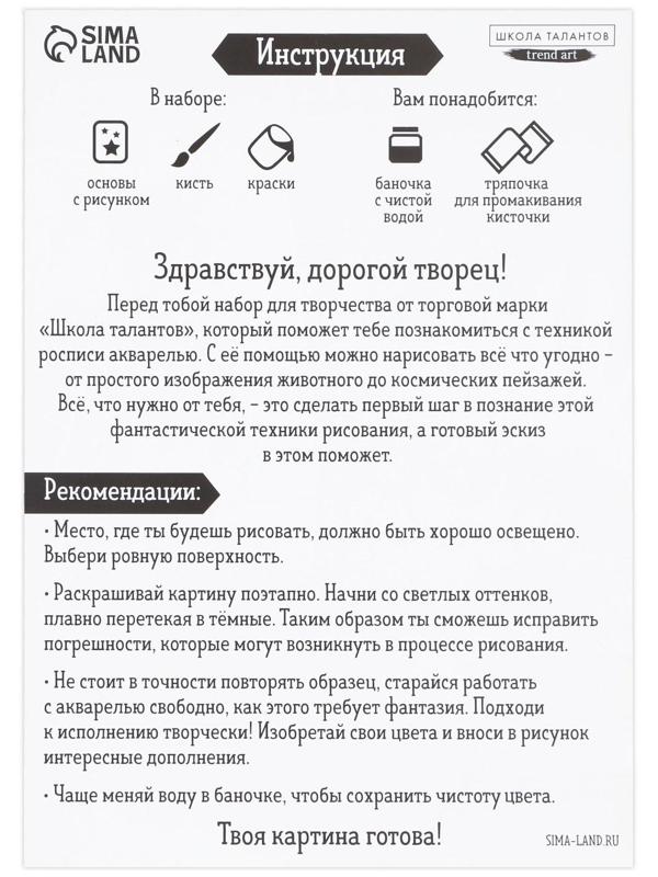 Раскраска акварелью с красками «Я рисую акварелью», А4