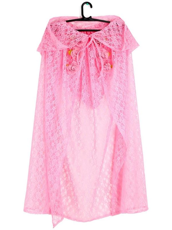 Карнавальный набор принцессы плащ гипюр розовый,корона,длина 85см