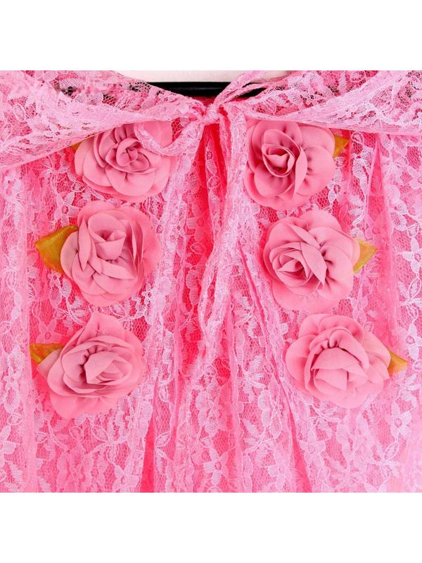 Карнавальный набор принцессы плащ гипюр розовый,корона,длина 85см