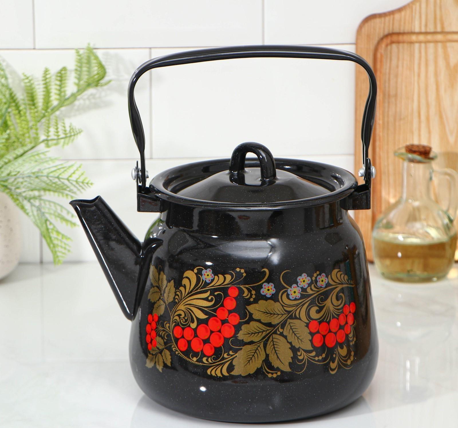 Чайник «Рябинушка», чёрный рябчик, с петлёй, 3,5 л
