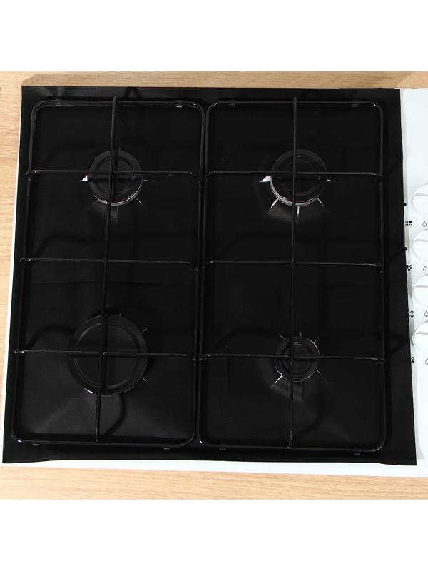 Защитное покрытие для газовой плиты Доляна, 4 шт, тефлон, цвет чёрный