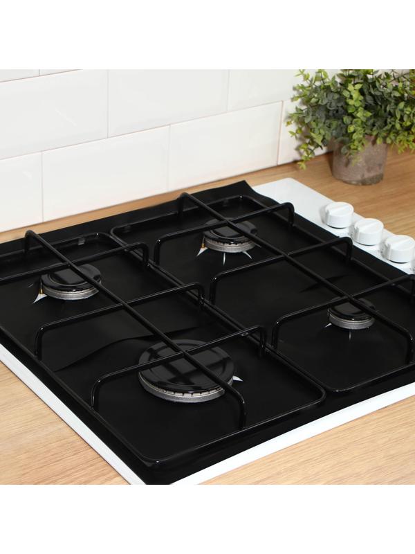 Защитное покрытие для газовой плиты Доляна, 4 шт, тефлон, цвет чёрный