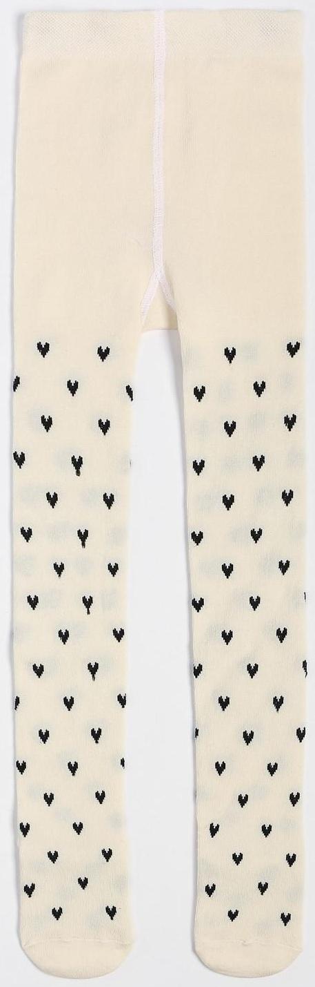 Колготки детские «Сердечки», цвет молочный, рост 140-146