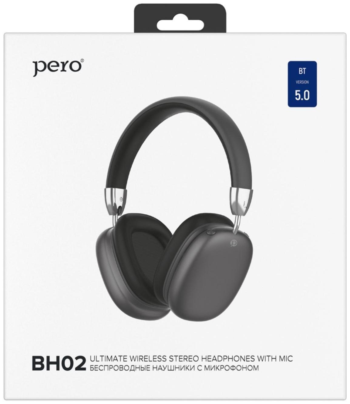 Наушники PERO BH02, беспроводные, полноразмерные, микрофон, 300 мАч, до 8 часов, черные