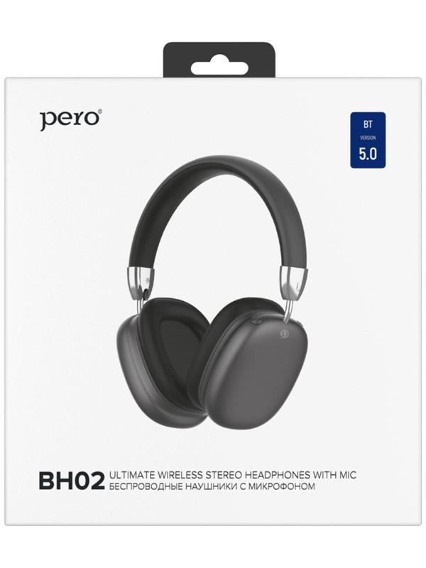 Наушники PERO BH02, беспроводные, полноразмерные, микрофон, 300 мАч, до 8 часов, черные