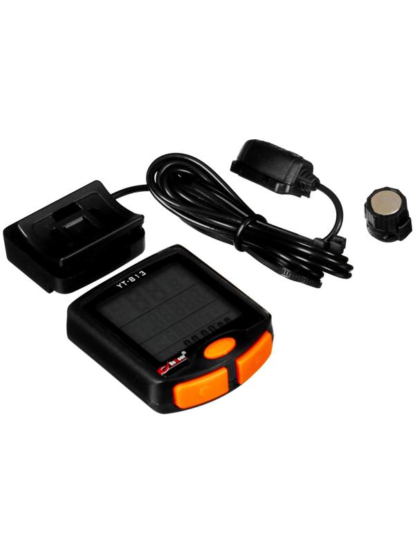 Велокомпьютер проводной, цвет черный/оранжевый