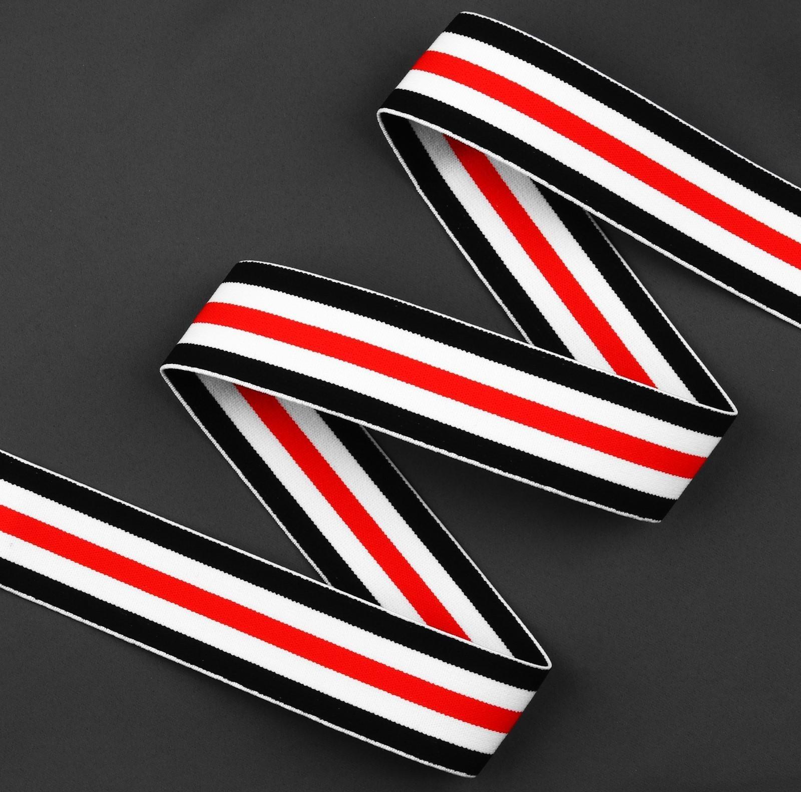 Резинка тканая «Полосы», мягкая, 40 мм, 4,5 ± 0,5 м, цвет чёрный/белый/красный