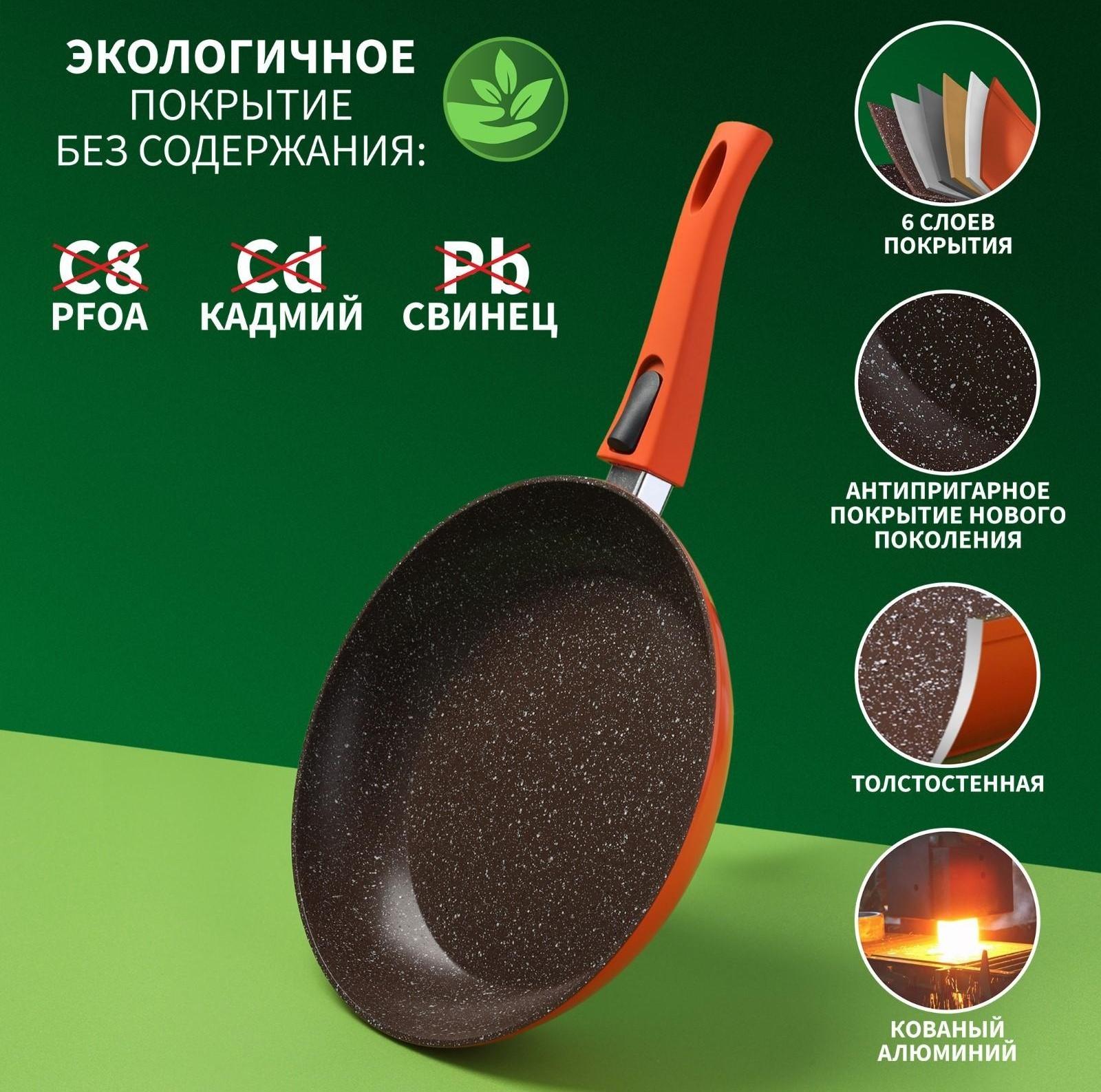 Сковорода Magistro Terra, d=28 см, съёмная ручка soft-touch, антипригарное покрытие, индукция, цвет оранжевый