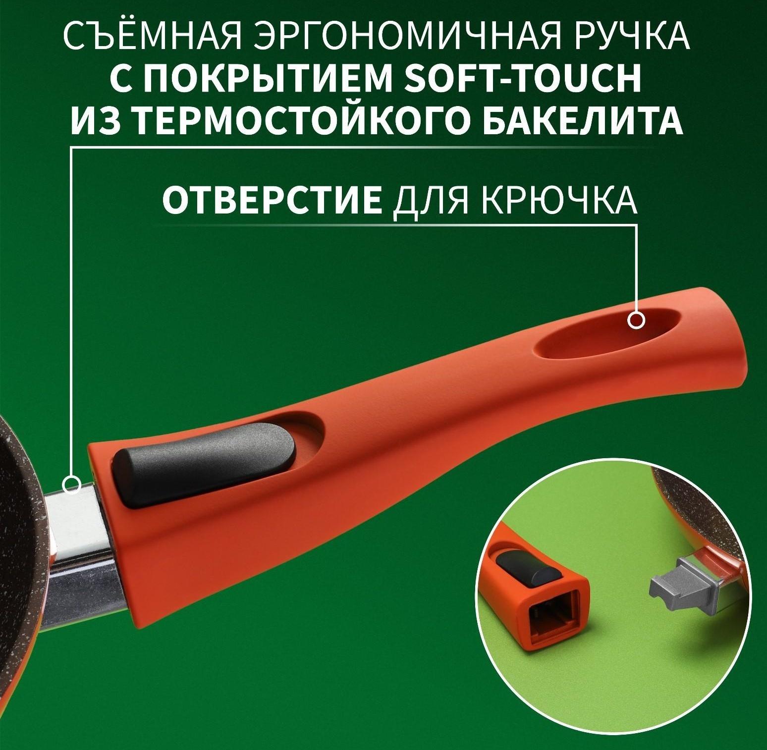 Сковорода Magistro Terra, d=28 см, съёмная ручка soft-touch, антипригарное покрытие, индукция, цвет оранжевый