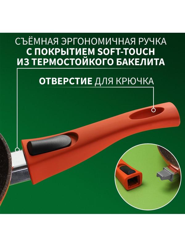 Сковорода Magistro Terra, d=28 см, съёмная ручка soft-touch, антипригарное покрытие, индукция, цвет оранжевый