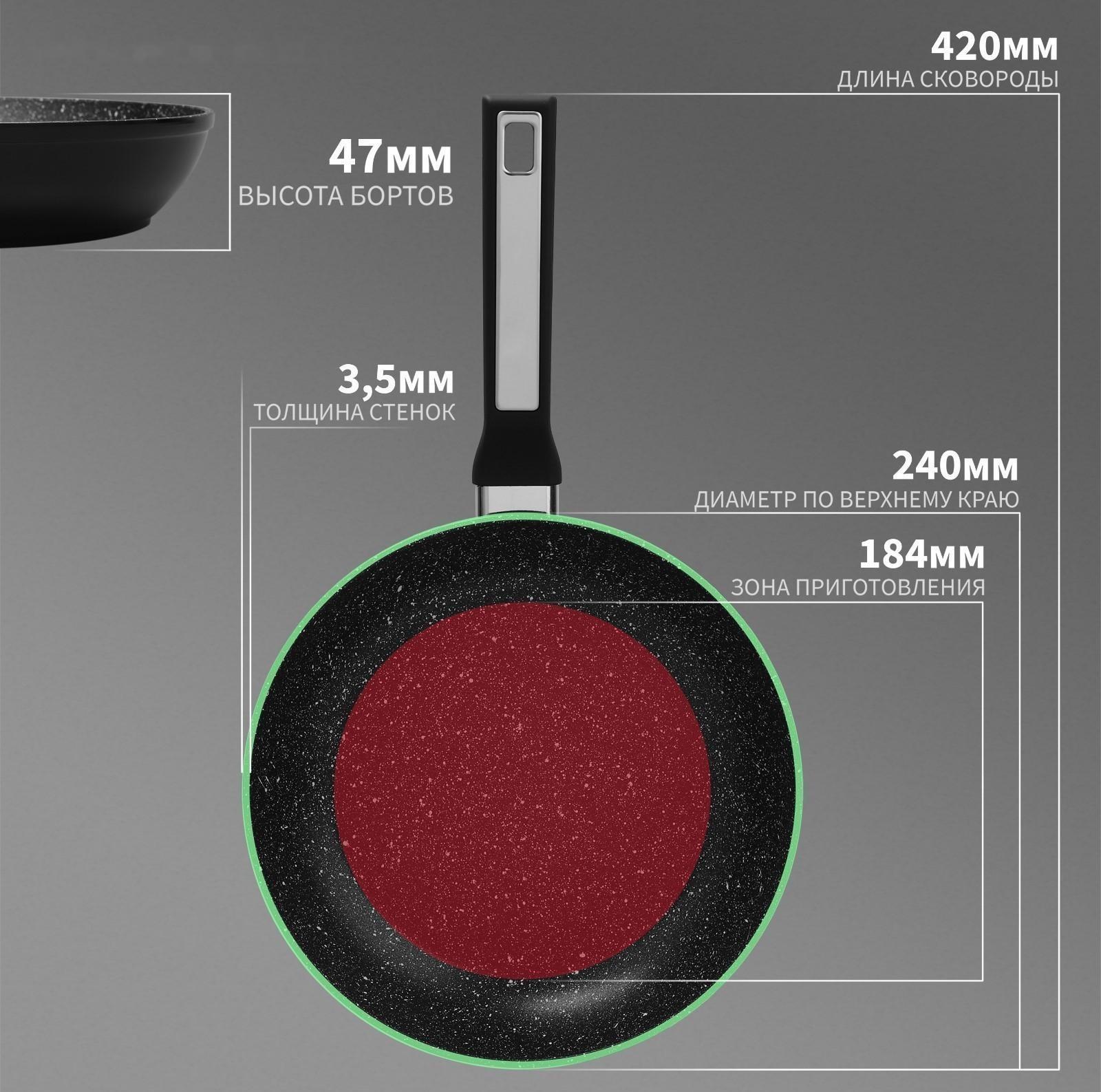 Сковорода Magistro Warrior, d=24 см, h=4,7 см, ручка soft-touch, антипригарное покрытие, индукция