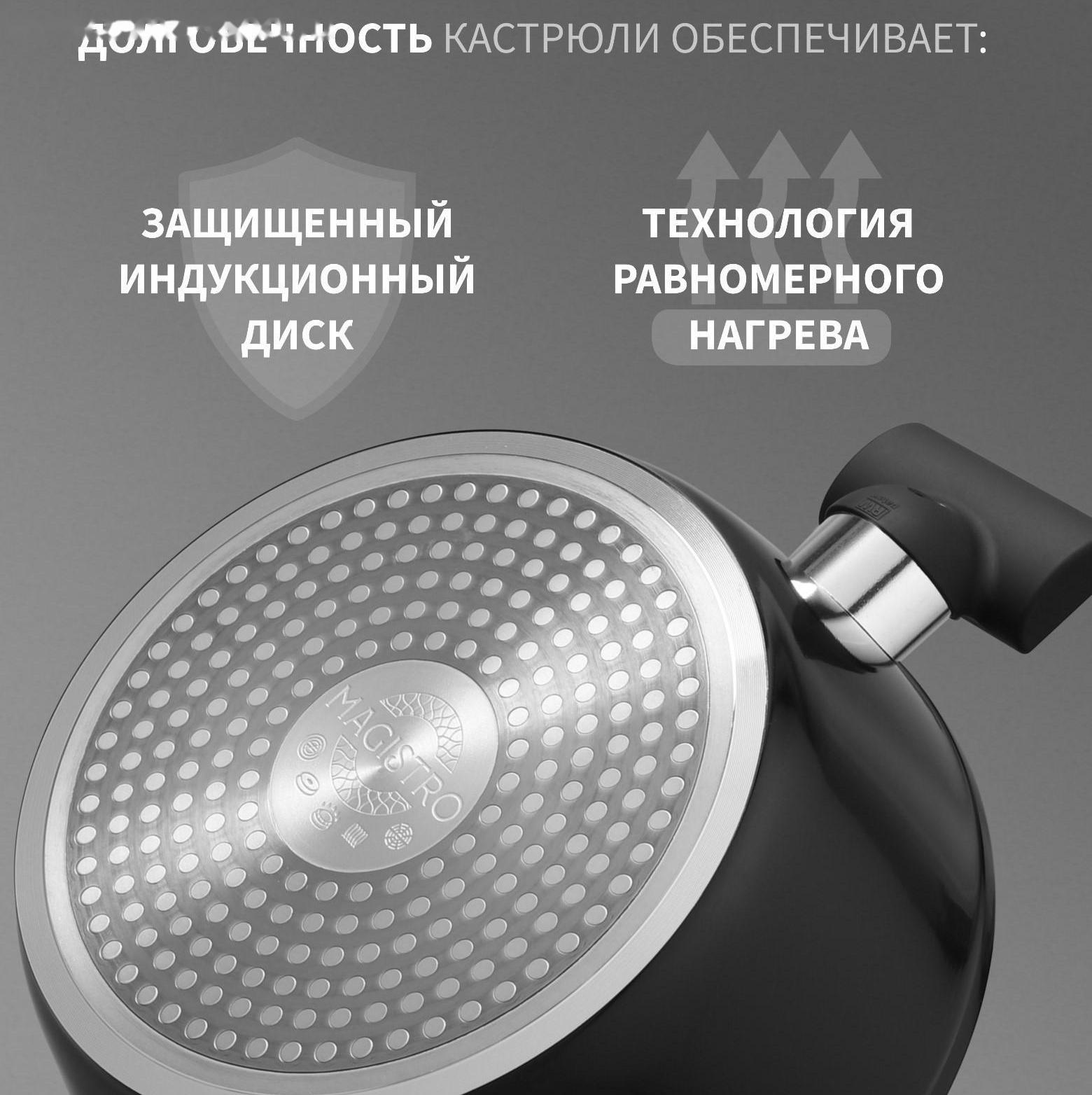 Кастрюля Magistro Warrior, 2,3 л, d=20 см, h=8,8 см, с крышкой, антипригарное покрытие, индукция