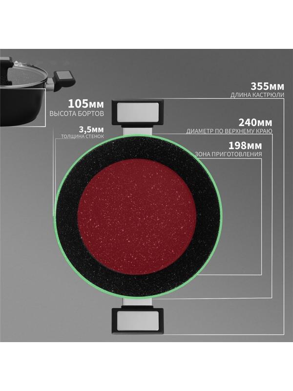 Кастрюля Magistro Warrior, 4 л, d=24 см, h=10,5 см, с крышкой, антипригарное покрытие, индукция