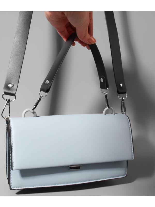 Ручка для сумки из натуральной кожи, с карабинами, 30 ± 2 см × 2,5 см, цвет чёрный/серебряный