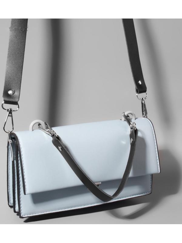 Ручка для сумки из натуральной кожи, с карабинами, 30 ± 2 см × 2,5 см, цвет чёрный/серебряный