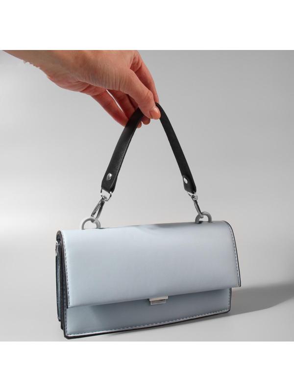 Ручка для сумки из натуральной кожи, с карабинами, 30 ± 2 см × 2,5 см, цвет чёрный/серебряный