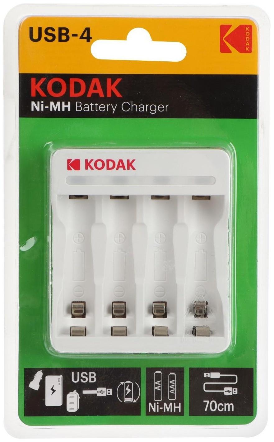 Зарядное устройство Kodak C8002B, для аккумуляторов 4хAA/AAA, USB, белое
