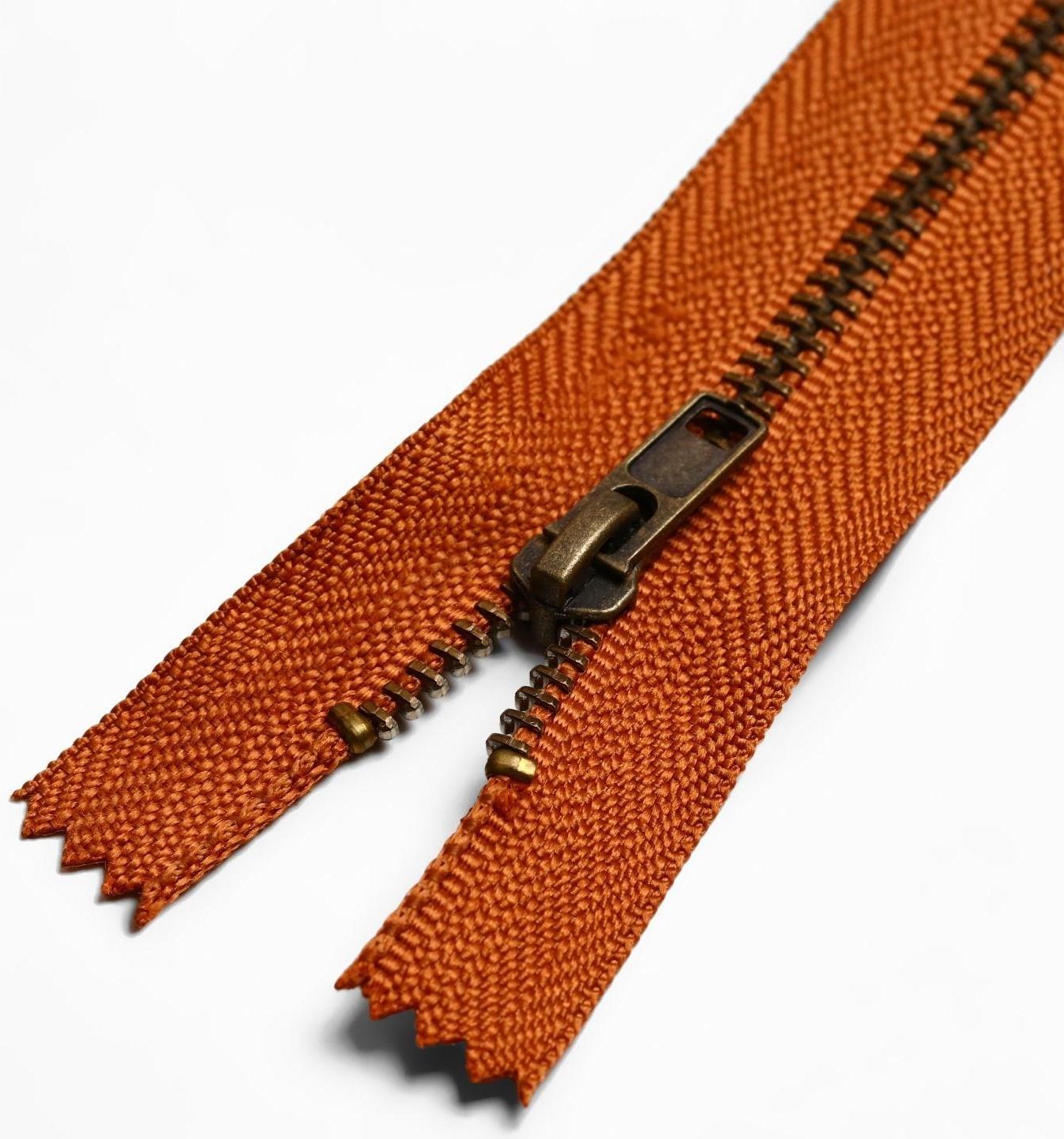 Молния металлическая, №4, неразъёмная, замок автомат, 15 см, цвет кирпичный/медный