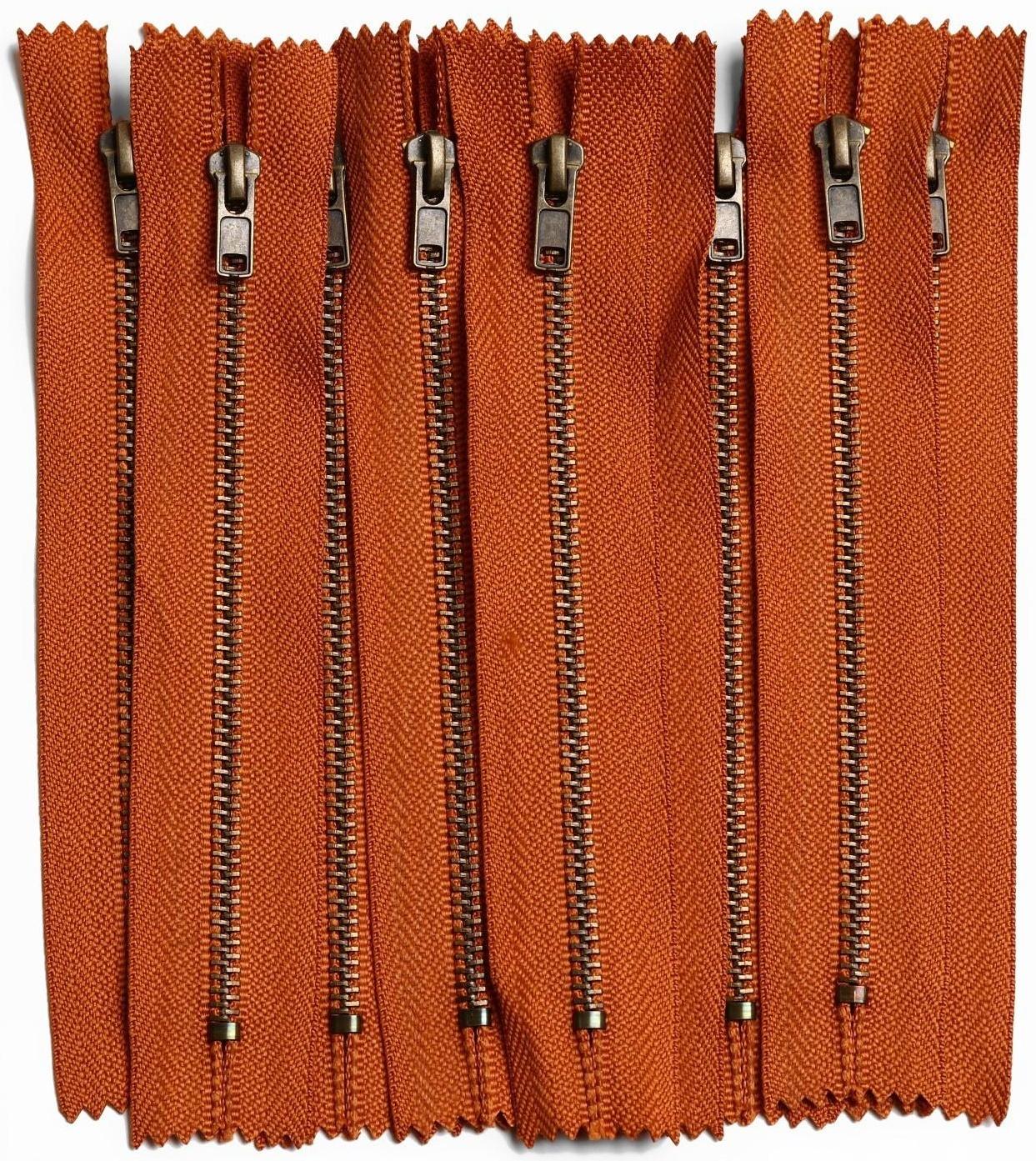 Молния металлическая, №4, неразъёмная, замок автомат, 15 см, цвет кирпичный/медный