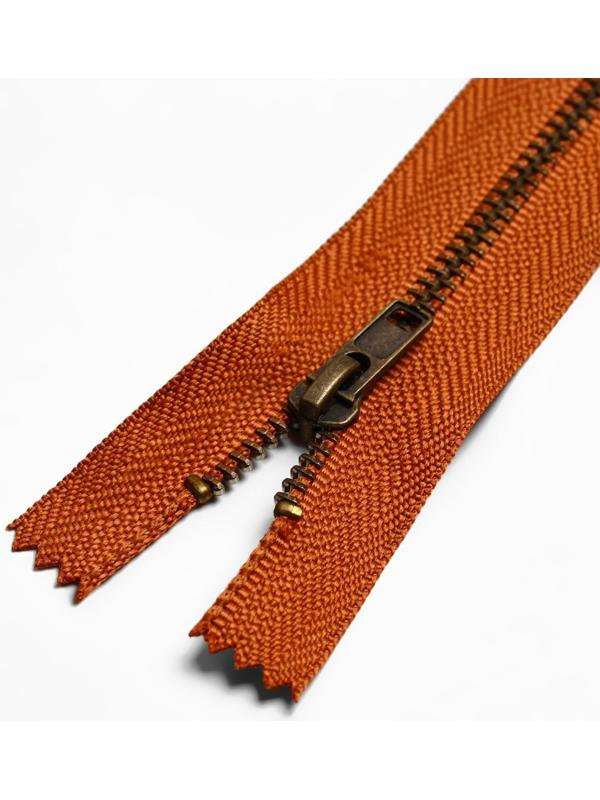 Молния металлическая, №4, неразъёмная, замок автомат, 15 см, цвет кирпичный/медный