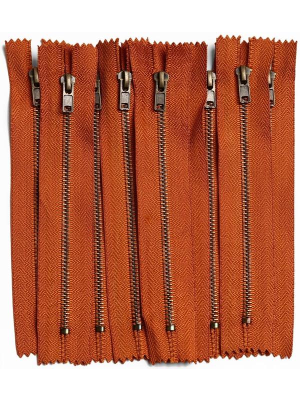 Молния металлическая, №4, неразъёмная, замок автомат, 15 см, цвет кирпичный/медный