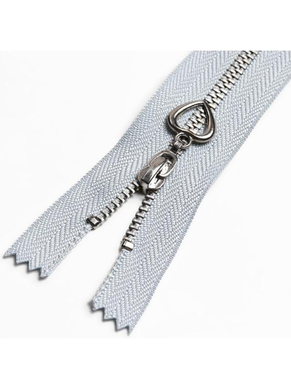 Молния металлическая, №3, неразъёмная, замок автомат, 15 см, цвет голубой/серебряный