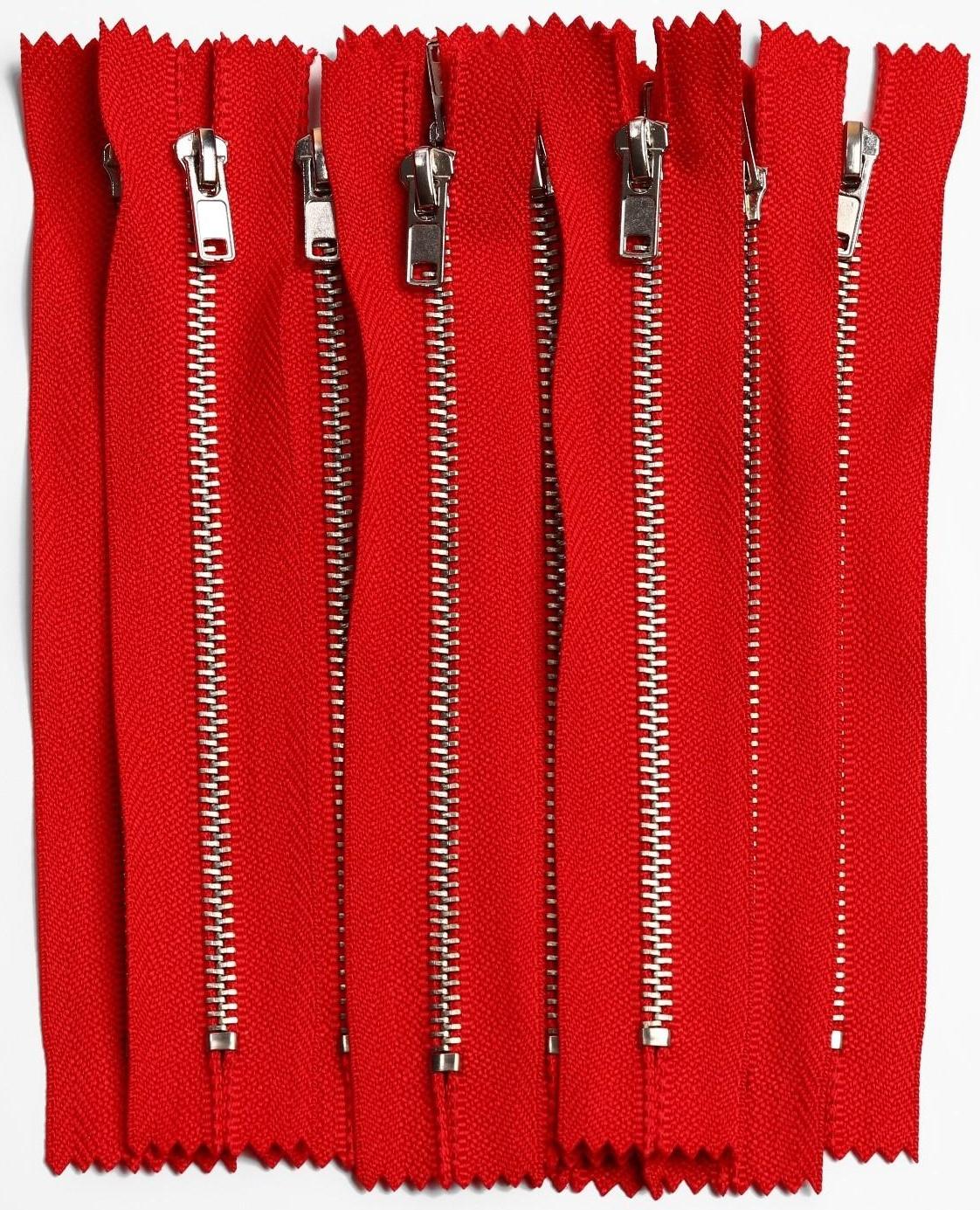 Молния металлическая, №4, неразъёмная, замок автомат, 15 см, цвет красный/серебряный