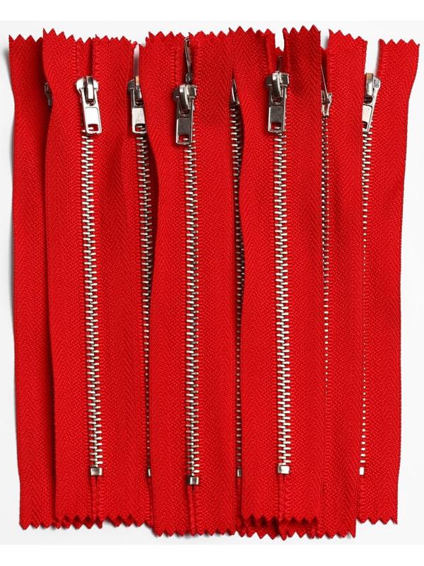 Молния металлическая, №4, неразъёмная, замок автомат, 15 см, цвет красный/серебряный