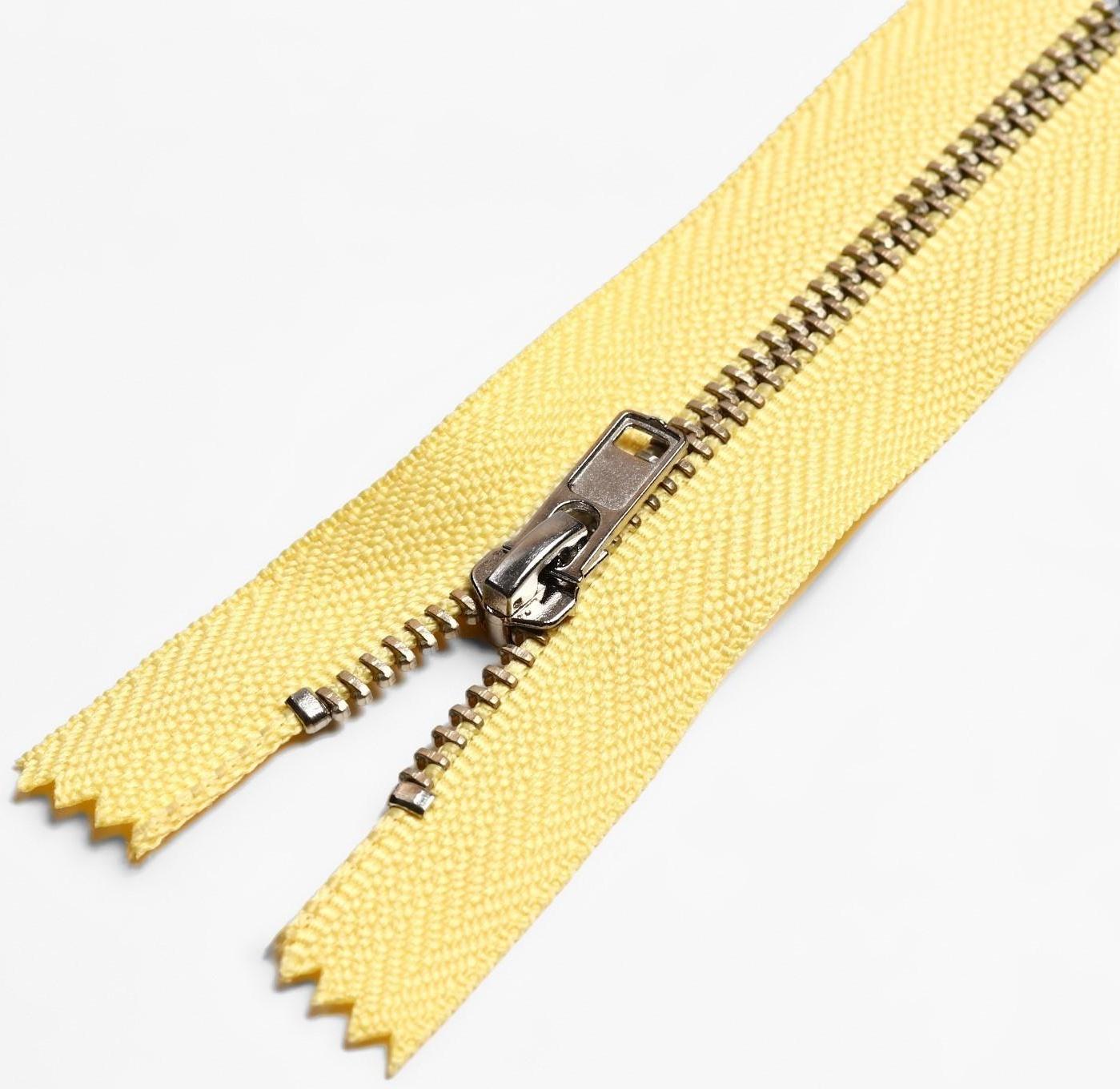 Молния металлическая, №4, неразъёмная, замок автомат, 15 см, цвет лимонный/серебряный