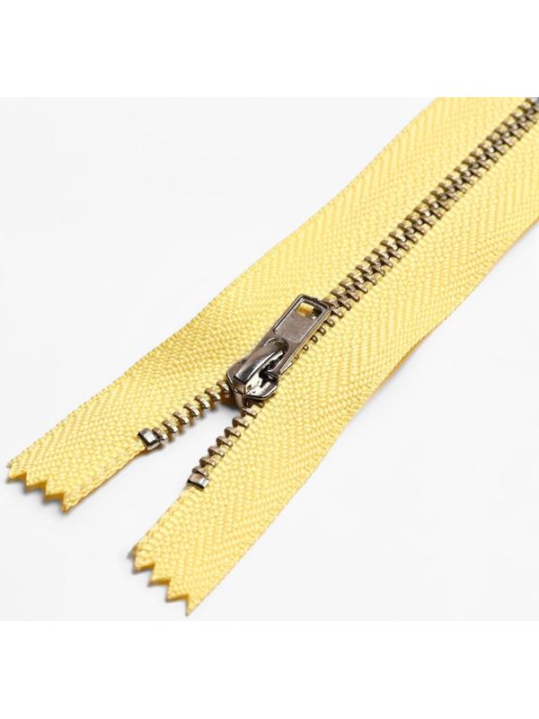 Молния металлическая, №4, неразъёмная, замок автомат, 15 см, цвет лимонный/серебряный