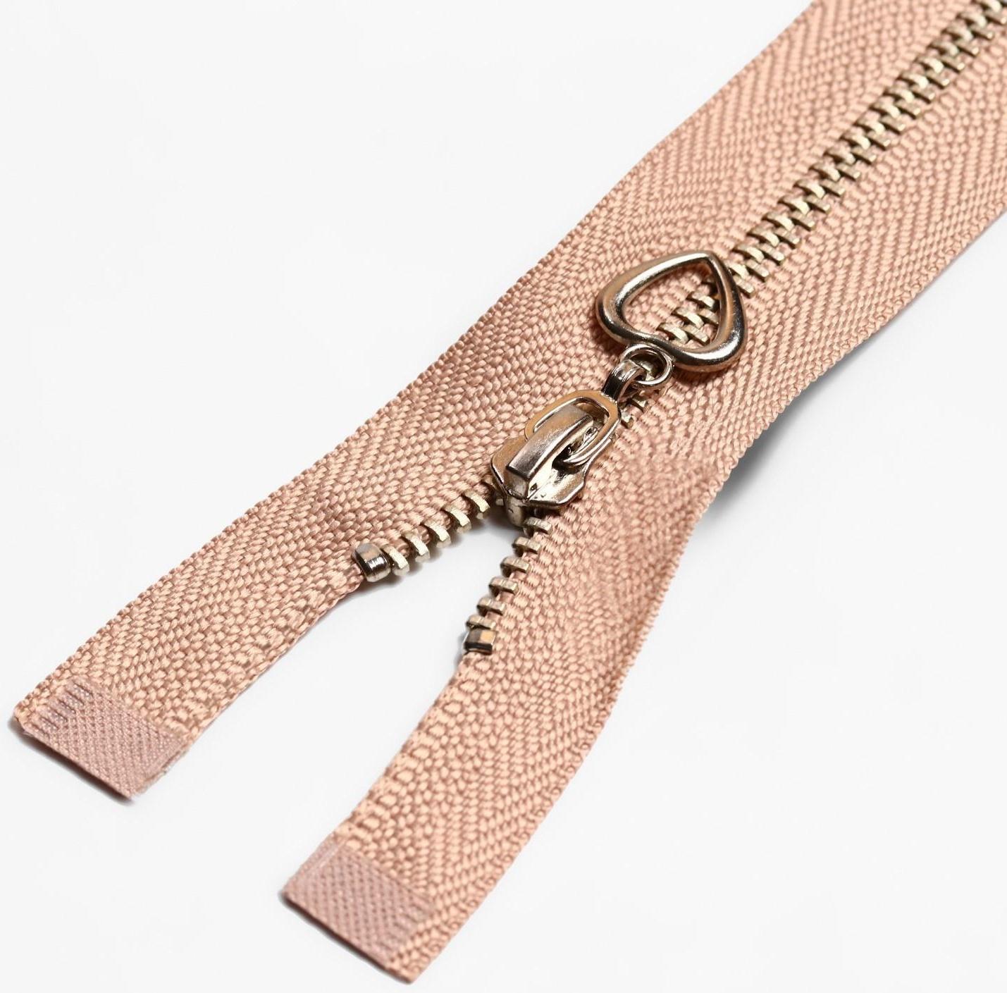 Молния металлическая, №4, разъёмная, замок автомат, 40 см, цвет бежевый/серебряный
