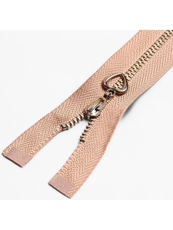 Молния металлическая, №4, разъёмная, замок автомат, 40 см, цвет бежевый/серебряный