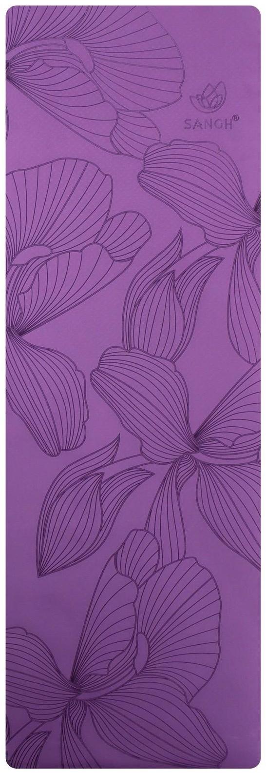 Коврик для йоги Flowers, 183 х 61 х 0.6 см, цвет фиолетовый