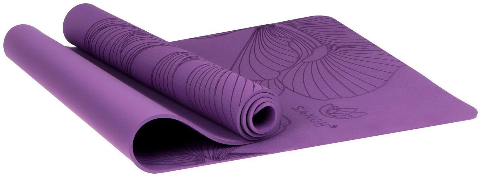 Коврик для йоги Flowers, 183 х 61 х 0.6 см, цвет фиолетовый