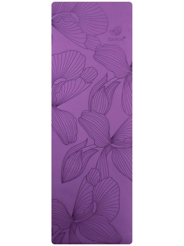 Коврик для йоги Flowers, 183 х 61 х 0.6 см, цвет фиолетовый