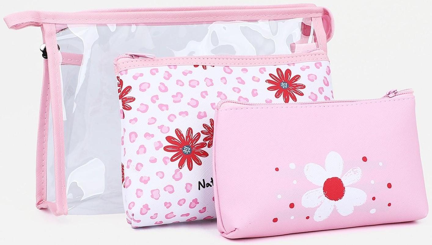 Набор косметичек 3 в 1 на молнии, цвет розовый