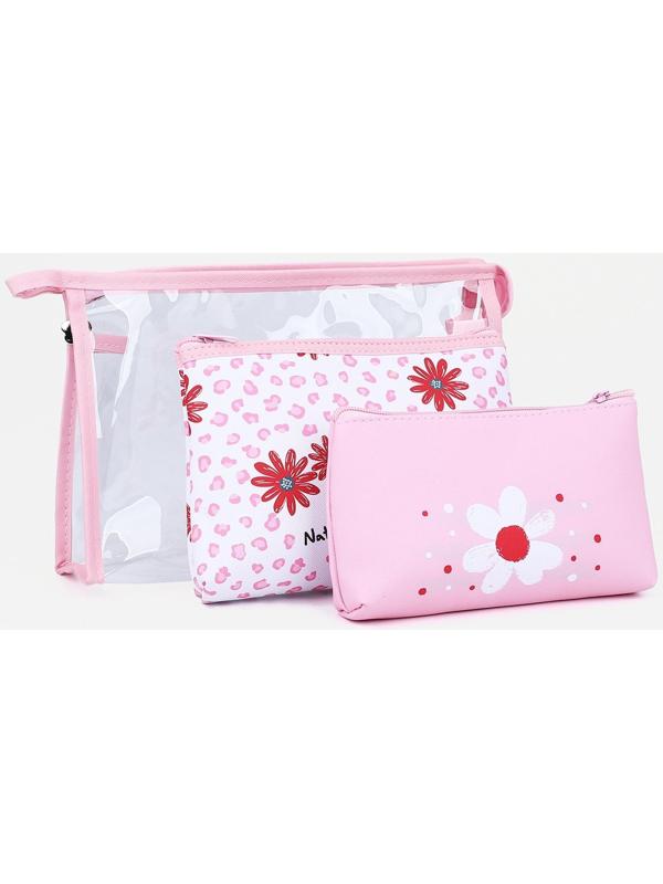 Набор косметичек 3 в 1 на молнии, цвет розовый