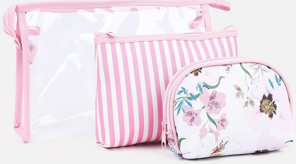 Набор косметичек 3 в 1 на молнии, цвет розовый