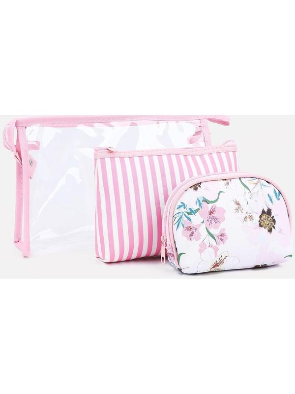 Набор косметичек 3 в 1 на молнии, цвет розовый