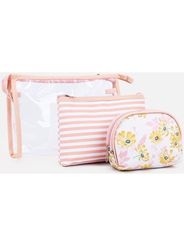 Набор косметичек 3 в 1 на молнии, цвет розовый