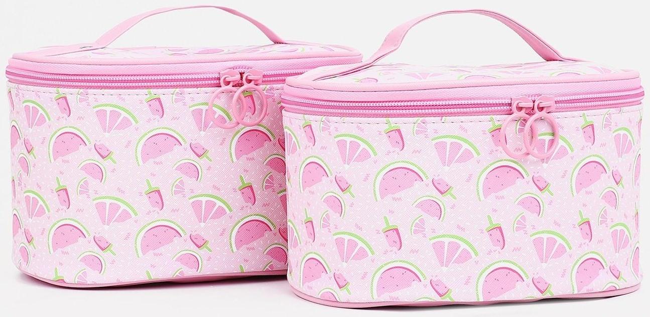 Набор косметичек 2 в 1 на молнии, цвет розовый