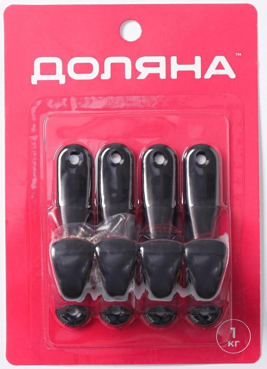 Набор крючков на липучке «Классик», 4 шт, цвет чёрный