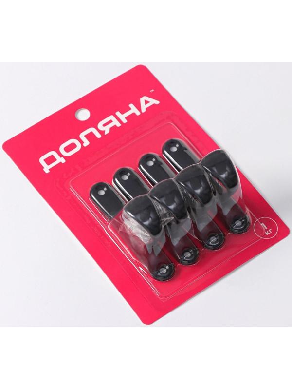 Набор крючков на липучке «Классик», 4 шт, цвет чёрный