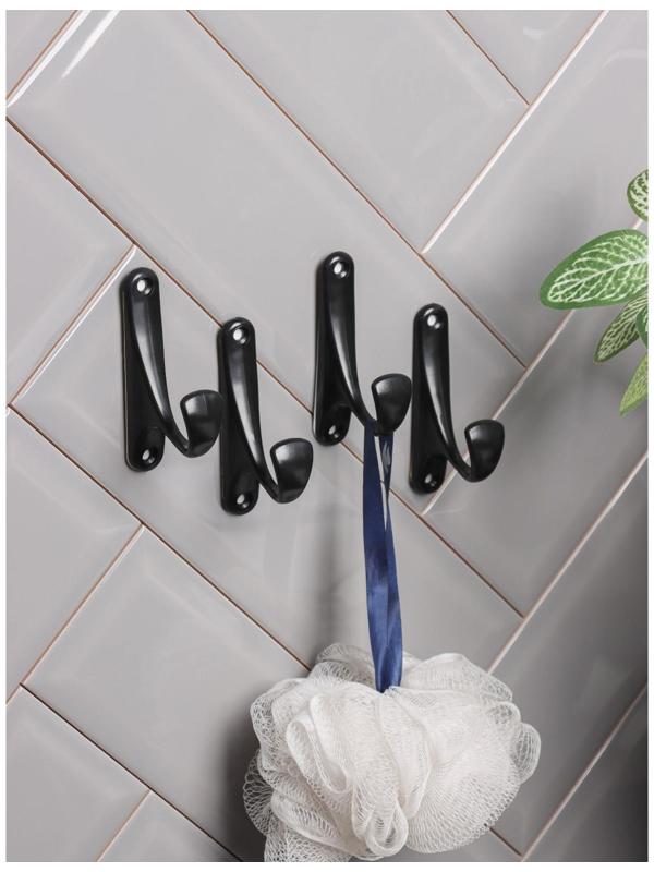 Набор крючков на липучке «Классик», 4 шт, цвет чёрный