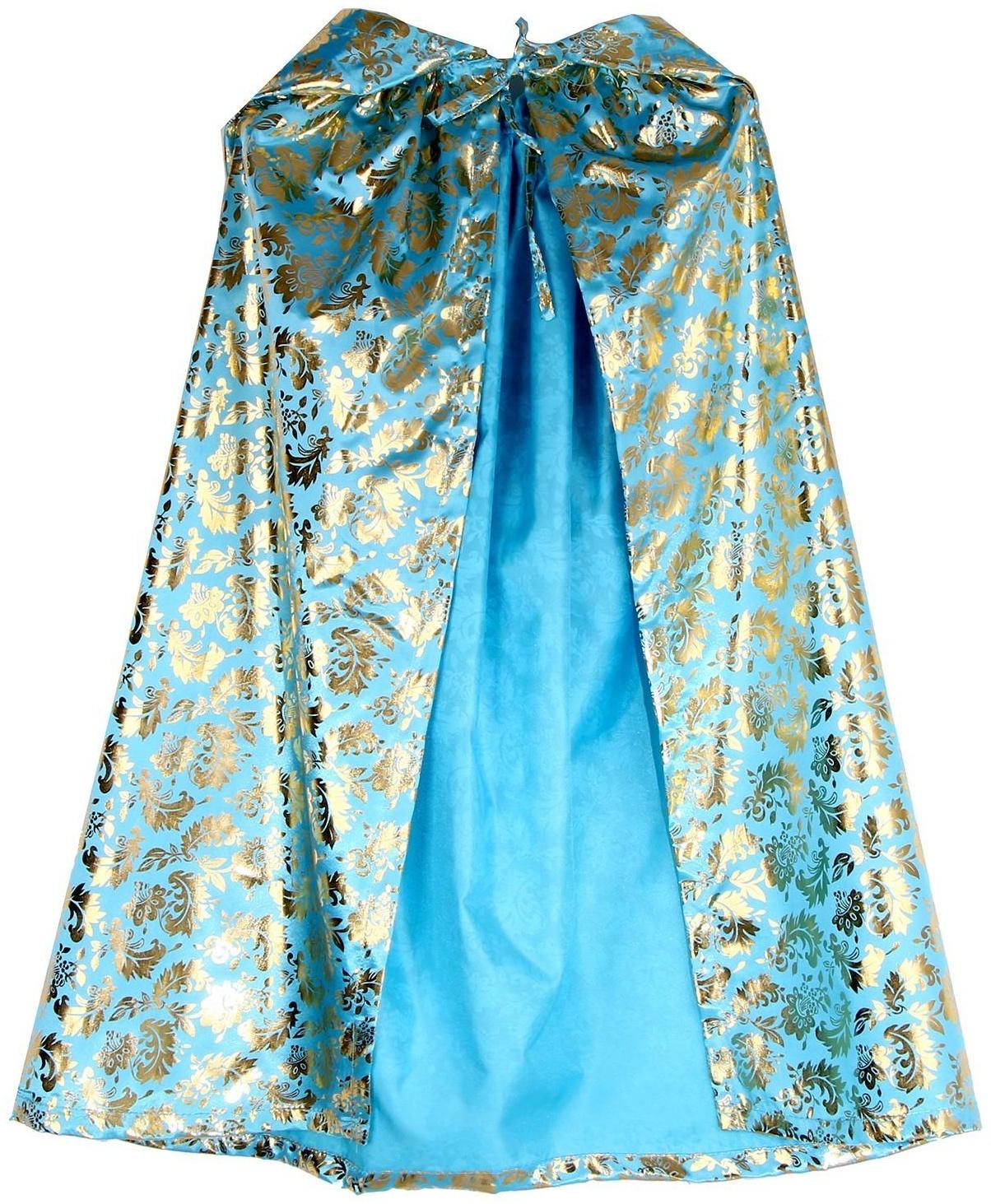 Карнавальный плащ детский,атлас,цвет золотой узор на голубом,длина 85см