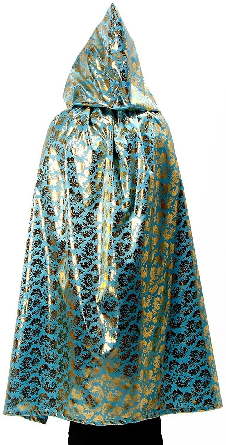 Карнавальный плащ детский,атлас,цвет золотой узор на голубом,длина 85см