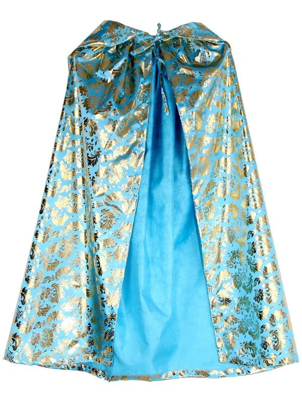 Карнавальный плащ детский,атлас,цвет золотой узор на голубом,длина 85см