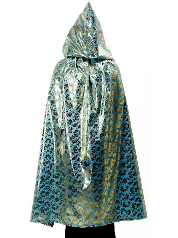 Карнавальный плащ детский,атлас,цвет золотой узор на голубом, длина 100см