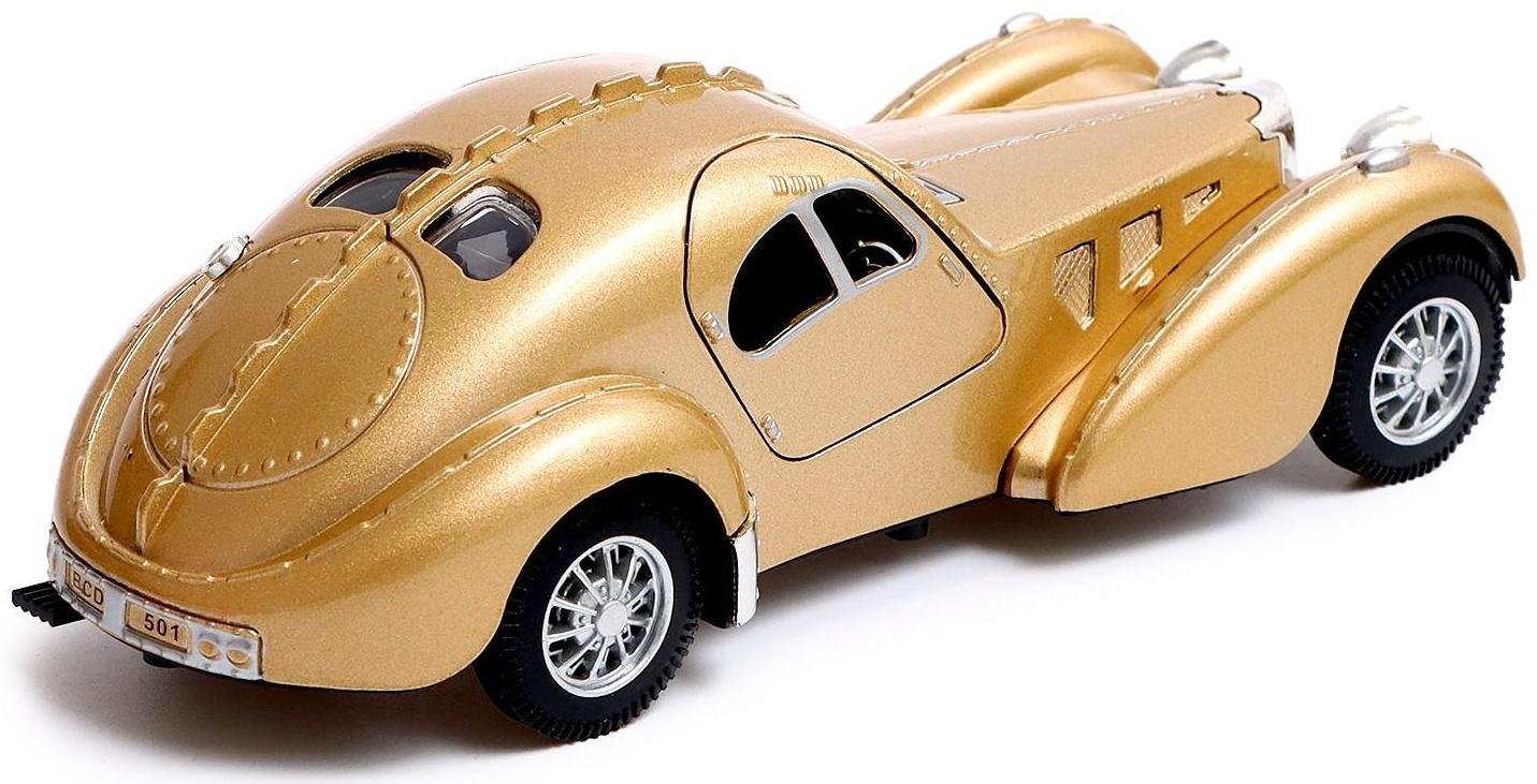 Машина металлическая Vintage, масштаб 1:28, свет и звук, инерция, цвет золотистый