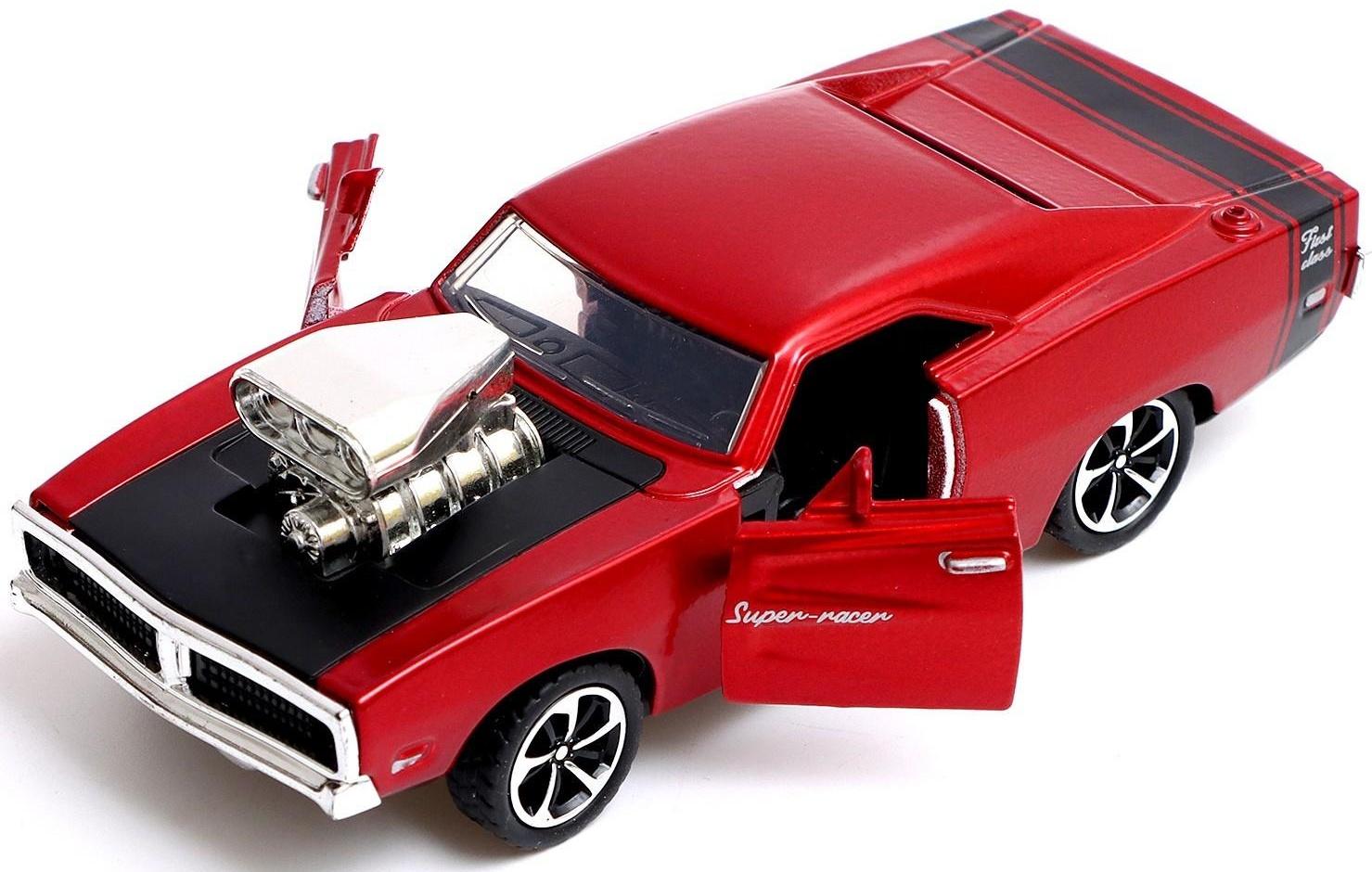 Машина металлическая Muscle car, масштаб 1:32, свет и звук, инерция, цвет красный